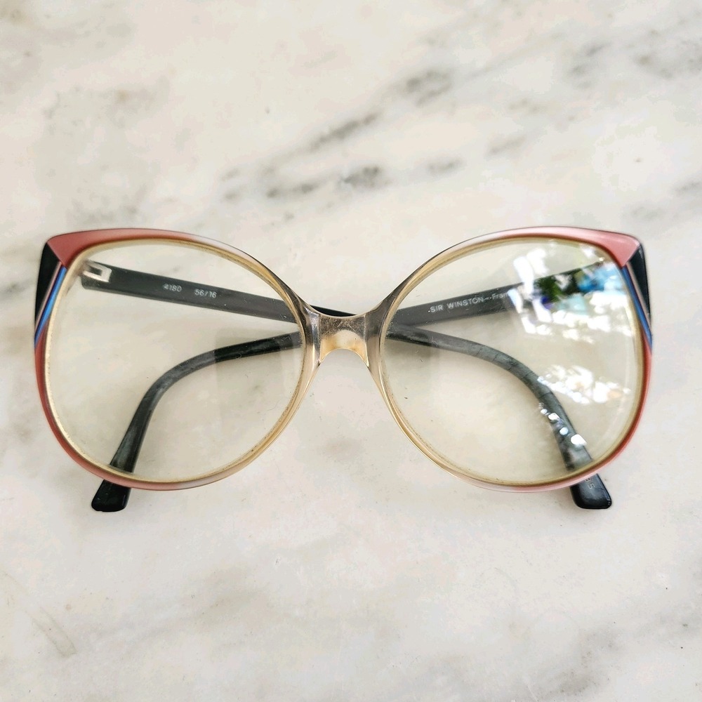 Anglo-American/Sir Winston‎ Vintage 80s Cateye Frames Geometric Pink Black Blue